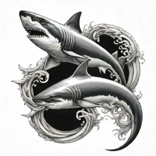two sharks peacefull in yin yang sign formed tattoo design idea