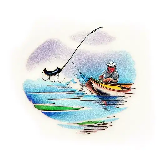 grandpa fishing at a pond  tattoo design idea