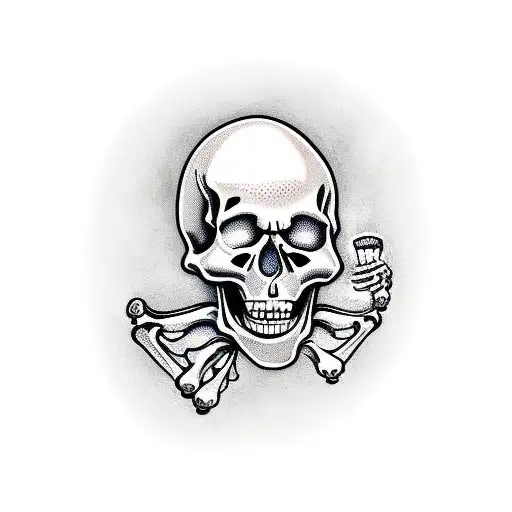 skeleton holding a beer tattoo design idea