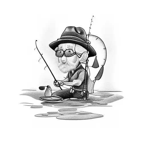 grandpa fishing at a pond  tattoo design idea