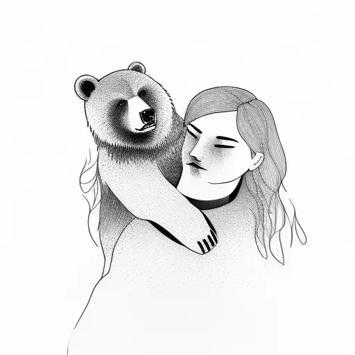 A father bear and a daughter bear hugging each other, symbolizing the strong bond between the client and their daughter. tattoo design idea