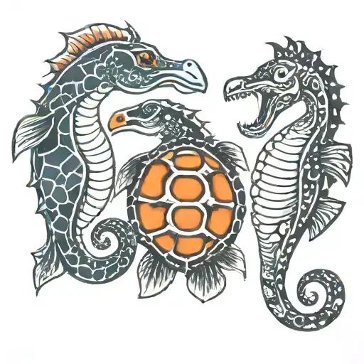 U(sea horse shape) J(turtle shape) I(pinguin shape) tattoo design idea
