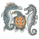 U(sea horse shape) J(turtle shape) I(pinguin shape) tattoo design idea