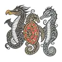 U(sea horse shape) J(turtle shape) I(pinguin shape) tattoo design idea