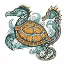 U(sea horse shape) J(turtle shape) I(pinguin shape) tattoo design idea