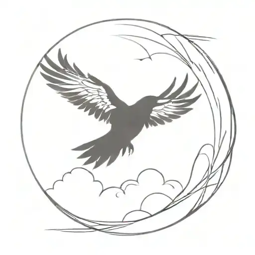 A minimalist tattoo of a crow soaring through the sky symbolizing freedom tattoo design idea