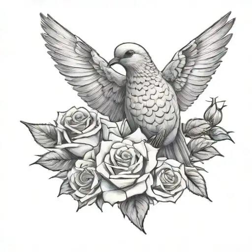 realistic heart mourning dove holding rose lighting bugs tattoo design idea
