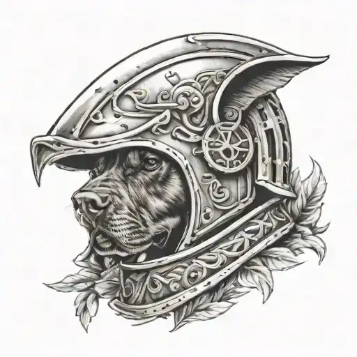 rhodesian ridgeback wearing spartan helmet tattoo design idea