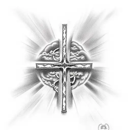 Christian Cross with clouds  tattoo design idea
