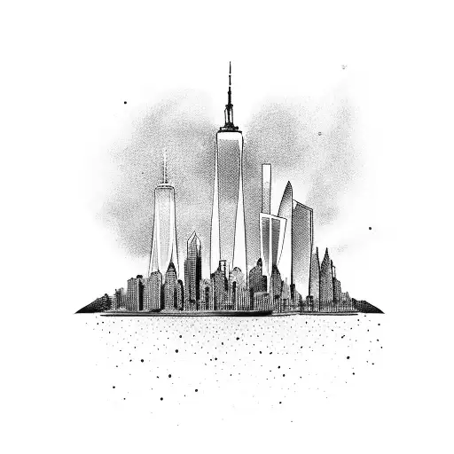 A dynamic blackwork tattoo featuring Thanos in a New York City skyline backdrop. tattoo design idea