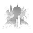 A dynamic blackwork tattoo featuring a mashup of Marvel characters in a New York City skyline backdrop. tattoo design idea