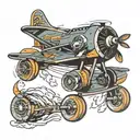 roller skating aeroplane tattoo design idea