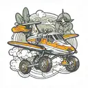 roller skating aeroplane tattoo design idea