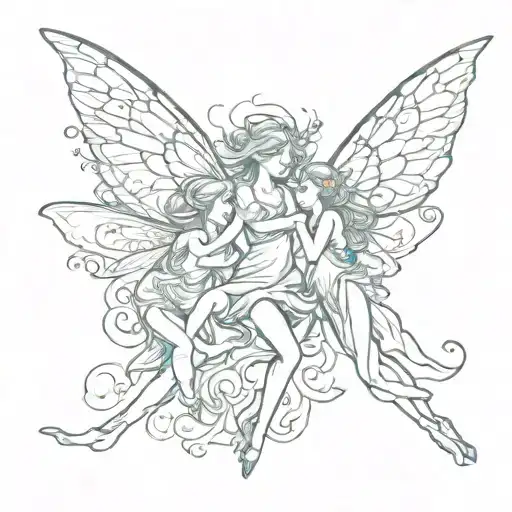 3 fairies with different wings flying tattoo design idea