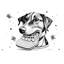 A dog wearing a hockey jersey with a diploma in its mouth tattoo design idea