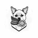 A dog wearing a hockey jersey with a diploma in its mouth tattoo design idea