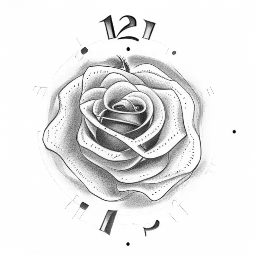 clock with word Marianna with a Rose and a dove tattoo design idea