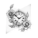 clock with word Marianna with a Rose and a dove tattoo design idea