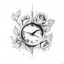 clock with word Marianna with a Rose and a dove tattoo design idea