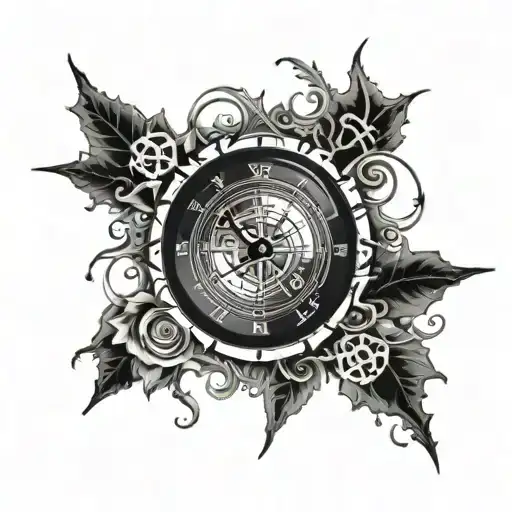 EKG heartbeat line incorporated with a clock with Roman numerals, birth date 15.9.2015 and sign memento mori tattoo design idea