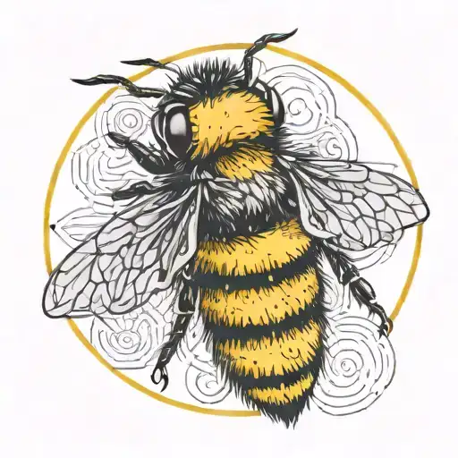 bumblebee yellow round fluff soft tattoo design idea