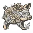 vintage piggy bank from side with floral design on it minimal tattoo design idea