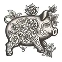 vintage piggy bank from side with floral design on it minimal tattoo design idea