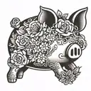 vintage piggy bank from side with floral design on it minimal tattoo design idea