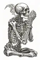 skeleton praying with dark background tattoo design idea