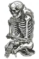 skeleton praying with dark background tattoo design idea