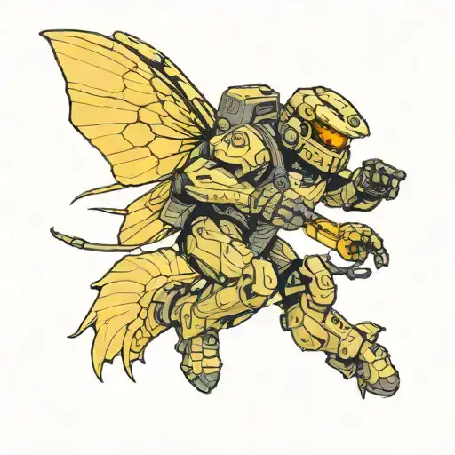 Master chief from halo riding a killer bee flying tattoo design idea