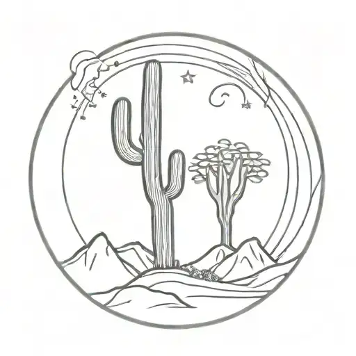 crescent moon saguaro cactus inside tattoo design idea