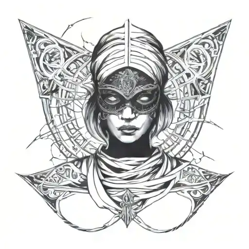 cultist woman wearing blindfold tattoo design idea