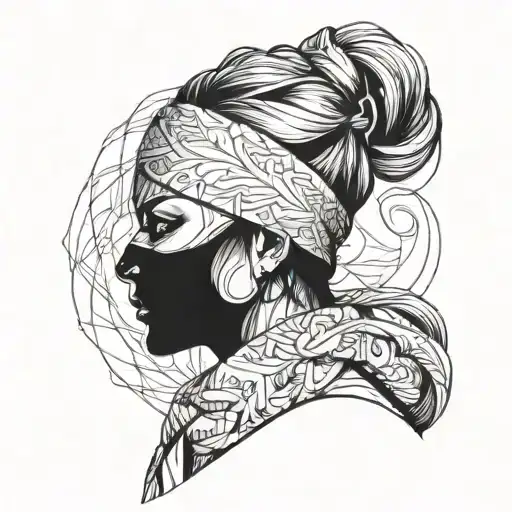 woman wearing blindfold tattoo design idea