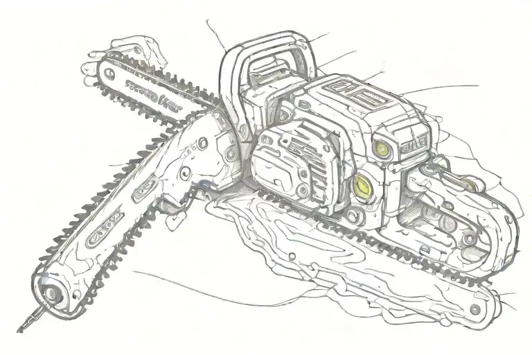 chainsaw cutting tattoo design idea