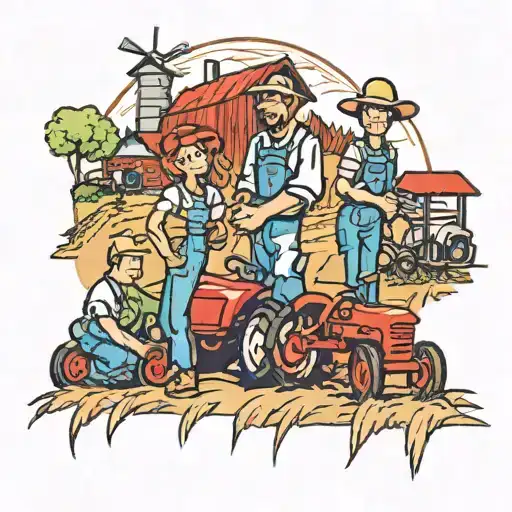 Farming scene tattoo design idea