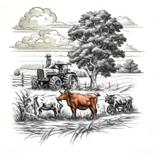 Farming scene tattoo design idea
