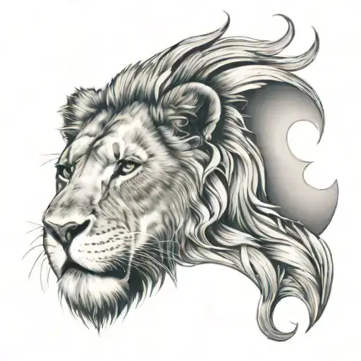 Lion that has depiction of sun and moon tattoo design idea