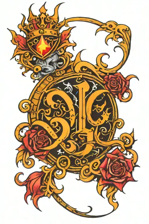 the word princess with Scorpio zodiac sign with fire flames under it with the i dotted with a crooked crown tattoo design idea