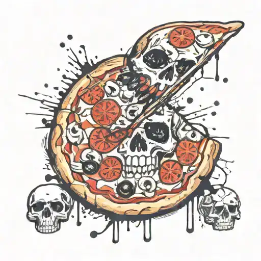 Design a pizza with a skull as one of the toppings tattoo design idea
