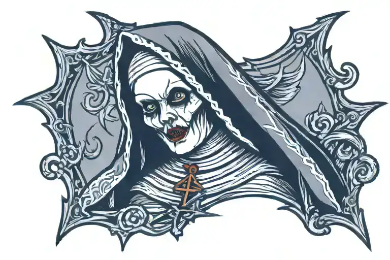 Spooky evil nun tattoo design idea