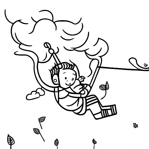 little boy pushing baby girl on swing, tied to a tree branch, both kids ebony and black hair, tatoo tattoo design idea