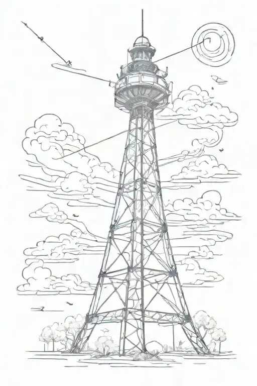 radio tower paint brush tattoo design idea