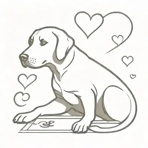A minimalist design of a Labrador dog with a heart-shaped money symbol in its paw, symbolizing the client's love for their pet and their passion for financial success tattoo design idea