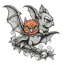 small cartoon bat next to a small cartoon red robin, but they are wearing batman and robin masks tattoo design idea