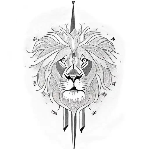 lion Compass lilacs  tattoo design idea