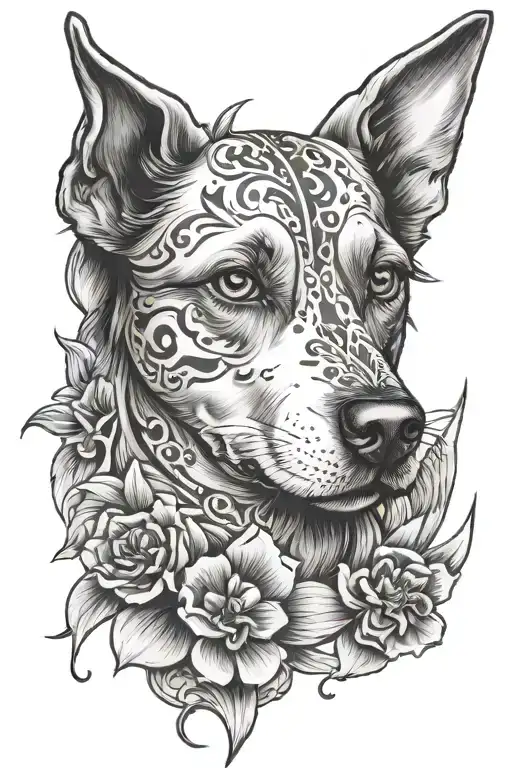 staff breed dog in a dog paw print tattoo design idea
