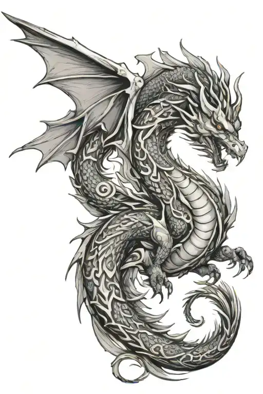 dragon with abstract body flying tattoo design idea