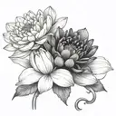 carnation daisy water lily intertwined tattoo design idea