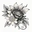 carnation daisy water lily intertwined tattoo design idea